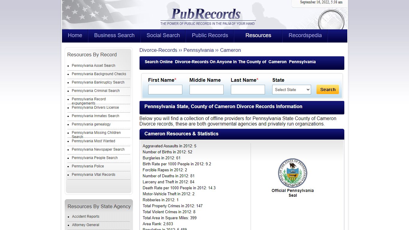 Cameron County, Pennsylvania Divorce Records