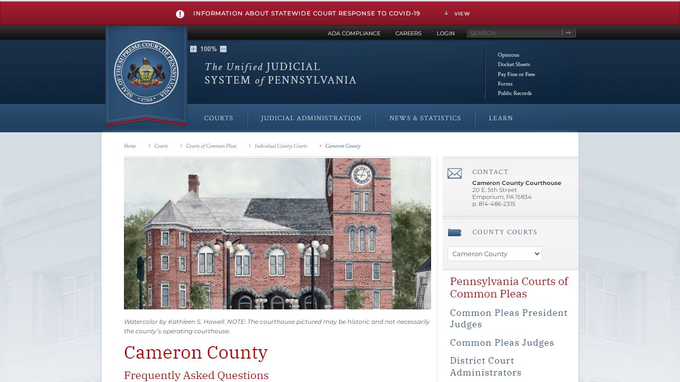 Cameron County | Individual County Courts - Judiciary of Pennsylvania